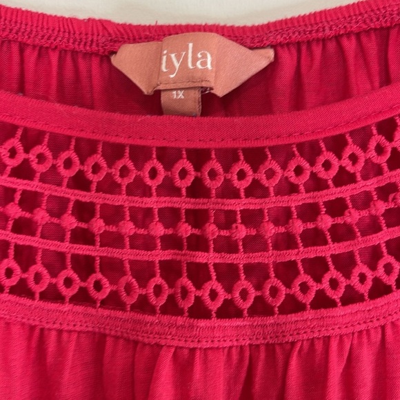Iyla Magenta Pink Smock Short Sleeve Peasant Top Crochet Neckline Flutter Sl 1X - Picture 6 of 11